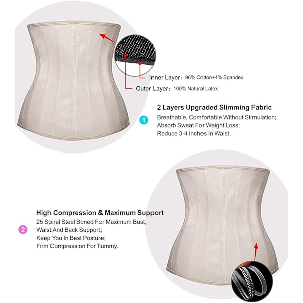 Taljetræner til kvinder Latex Underbust Waist Cincher Korset Sport Girdle Timeglas Body Shaper Beige S