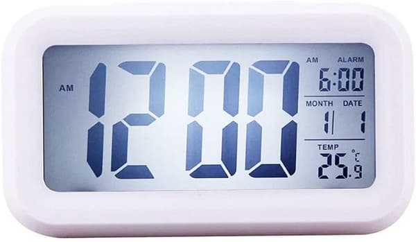 Digital väckarklocka LED-skärm batteridriven väckarklocka vit