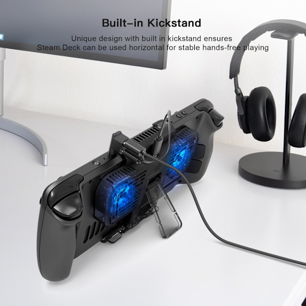Kylfläkt för Steam Deck Portabel Hållare Stativ med LED-ljus - Kompatibel med Steam Deck/ Switch/ OLED, Effektivt Dubbelt Kylsystem