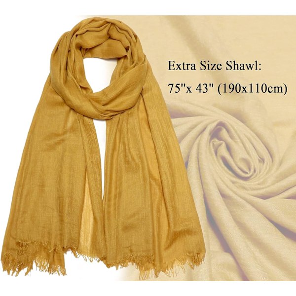 Kvinners sommer skjerf lett stort langt gasbind sjal lin strand wrap vanlig 75”×43”, Gurkemeie