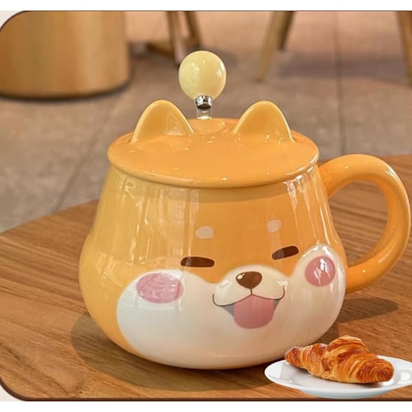 Kawaii Björnmugg i Keramik med Lock & Sked för Studenter & Barn, Nyhet Kaffe & Te Muggar Jul & Födelsedagspresent