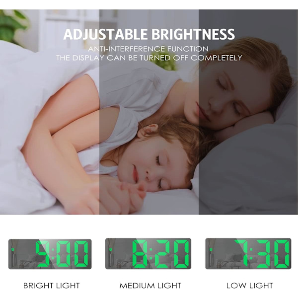 Digital väckarklocka, LED-klocka för sovrum, elektronisk skrivbordsklocka med temperaturvisning, justerbar ljusstyrka, röststyrning, 12/24H, 6,3\" La white+green led