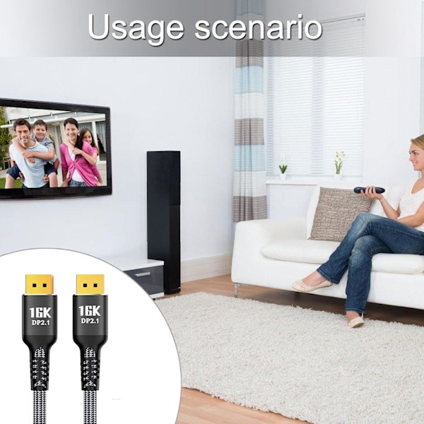 2m-DisplayPort 2.1 16K@30Hz 10K@60Hz Displaykabel för professionell spel och videoredigering Stark kompatibilitet