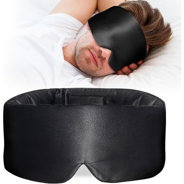 100% Silke Søvnmaske, Stor Øjendækning til Sovning, Komfortable og Trykfrie Sovemasker til Kvinder og Mænd, Komplet black