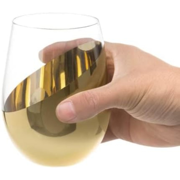 MyGift Modern Accent Stemless Wine Glass Set, Rödvinsglas Set om 4 Brass