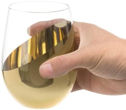 MyGift Moderne Accent Stemless Vinglas Sæt, Rødvinglas Sæt af 4 Brass