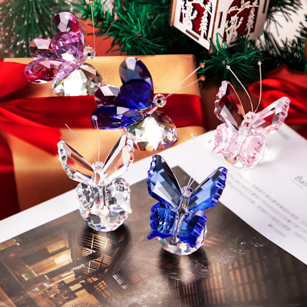 Krystal Flyvende Sommerfugl med Krystal Kuglebase Figur Samling Skåret Glas Ornament Statue Dyr Samleobjekt (Blå)