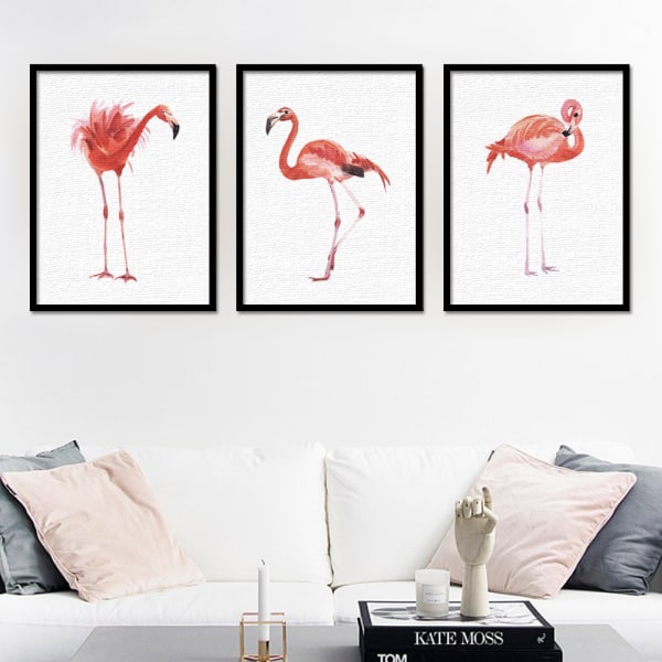 Wekity Flamingo Wall Art Canvas print , yksinkertainen muoti akvarelli taidepiirustus sisustus kotiin Olohuoneeseen Makuuhuoneeseen Toimisto- ja lastenhuoneeseen (Se