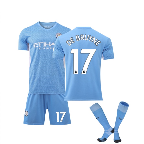 Uusi kausi Manchester City Home Lapset Aikuiset Jalkapallo Jalkapallo Jersey Training Jersey Puku No.17 DeBruyne L