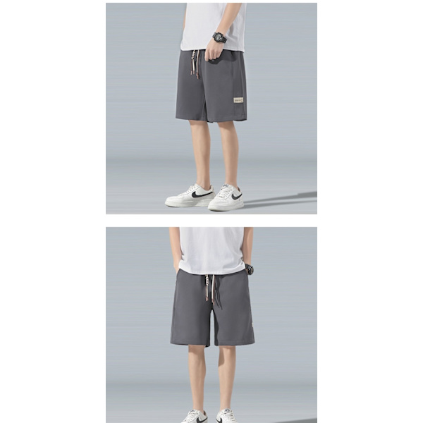 Shorts med snøre til mænd - Sommer, tynde basketballshorts - Høj kvalitet, knælange bukser - Løse, lige bukser til mænd Grey L