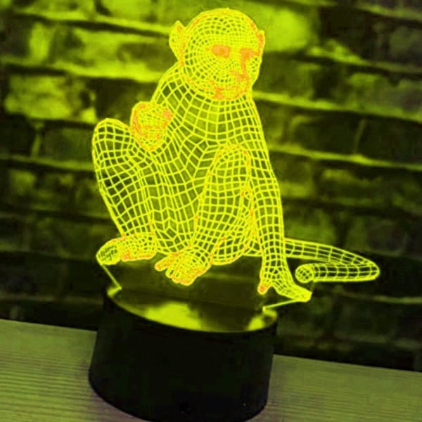 3D Apa-Gorilla Nattlampa Bordsskiva Optisk Illusion Lampor 16 Färgväxlande Ljus LED Bordlampa Jul Hem Kärlek Födelsedagspresent