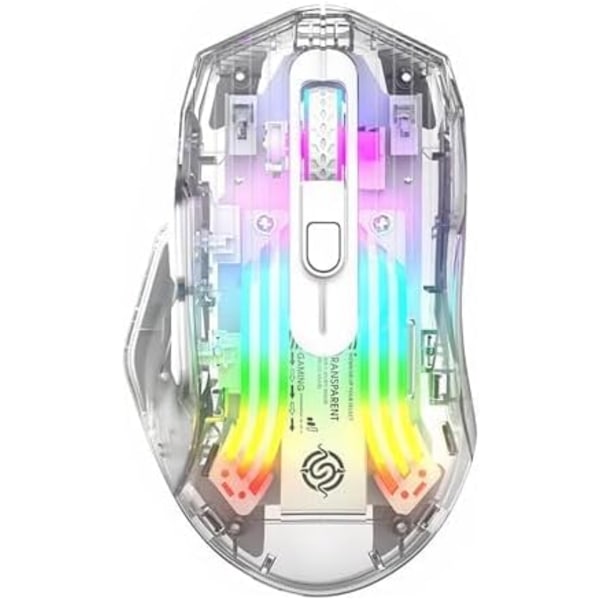 Bluetooth Trådløs Mus, Tri-Mode 2.4G/USB-C/Bluetooth Mus Op til 3600 DPI, Transparent Mekanisk Gaming Mus, Chroma RGB Baggrundsbelyst White