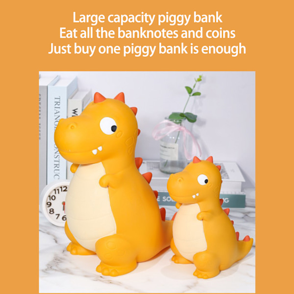 Dinosaurie Spargris Söt Cartoon Pengar Spara Box Fall Motstånd Pengar Mynt Bank Skrivbord Dekoration Pojkar Flickor Present Yellow Small