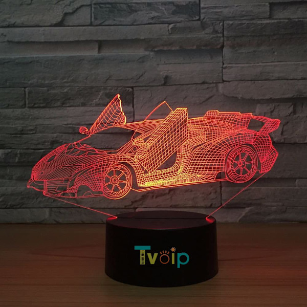 7 Fargeskiftende nattlampe 3D Atmosfære Bulbing Lys 3D Visuell Illusions LED Lampe for Barn Leke Julergave Bursdagsgaver (Racerbil)