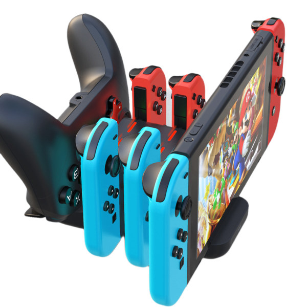 Opgraderet controller-opladerdockstation til Nintendo Switch-controller og Joy-con, 6-i-1-opladningsstativ til Switch
