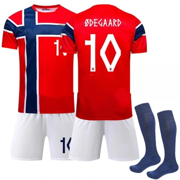 2026 VM Norge Hemmatröja, Ødegaard Nr.10 Tröja, Norge Landslag Ødegaard Fotbollsuniform för Vuxna & Barn Ødegaard No.10 M