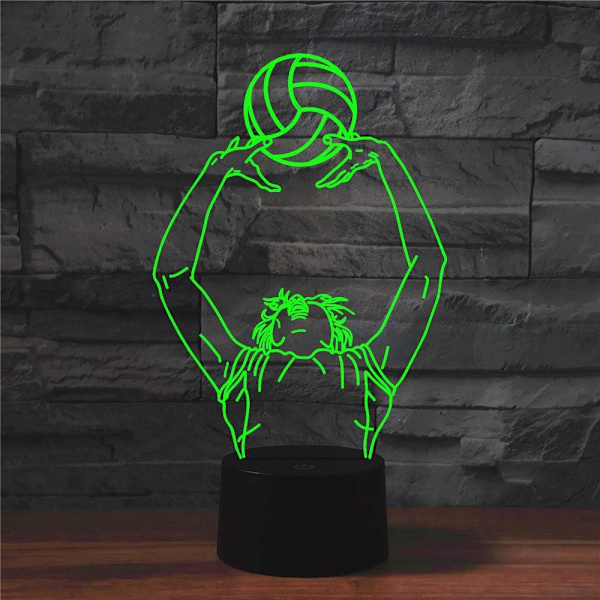 3D Play Volleyball Fjernbetjening 16 Farve Natlys Illusion Akryl LED Bord Natbord Lampe Børneværelse Skrivebord Dekoration Fødselsdag Gaver Legetøj