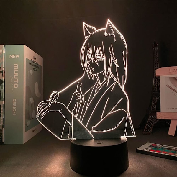 3D-lampa Anime LED-ljus Kamisama Kiss Tomoe Manga Figur Optisk Illusion Nattlampa Bordlampa Födelsedag Julgåvor (16 Färger med Fjärrkontroll)