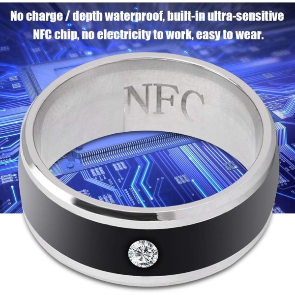 Smart ring, ingen laddning och djup Vattentät Universal Wear Smart Ring, Magic Wearable Device Universal Ring för mobiltelefon, NFC Smart Rings (storlek 10)