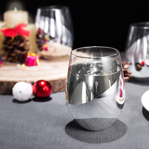 MyGift Modern Accent Stemless Vinglas Set, Rödvinsglas Set om 4 Silver