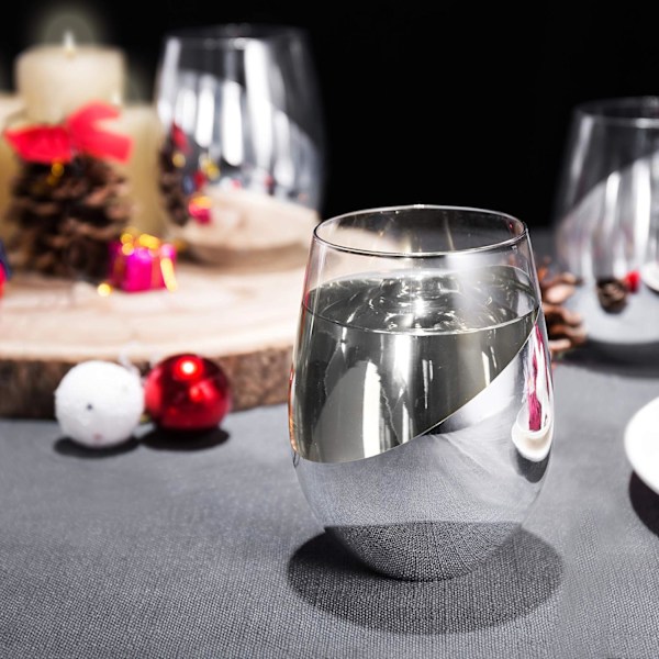 MyGift Modern Accent Stemless Wine Glass Set, Punaviinilasit, 4 kpl Silver