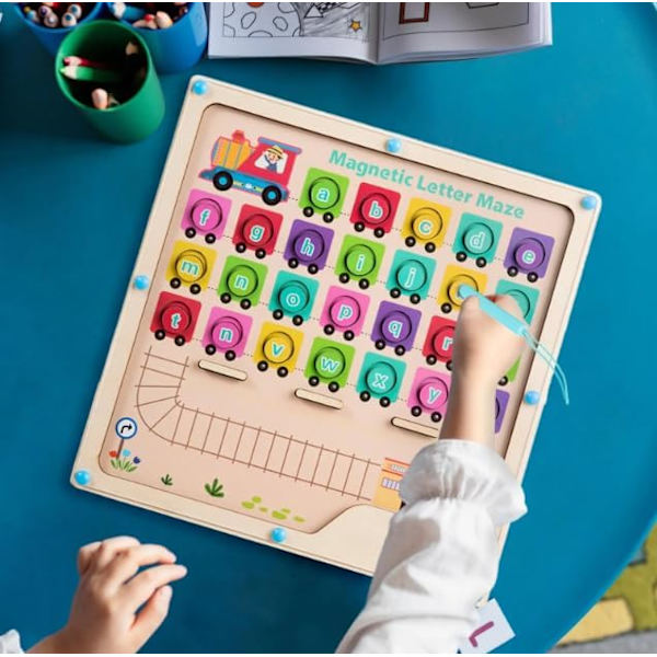 Tre ABC-bokstavsord Matchende Puslespill Læringslabyrint Leke - Montessori Utdannende Magnetisk Trepuslespillbrett Leke Ordspill for Småbarn