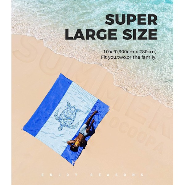Strandtæppe Vandtæt Sandtæt, 200*210CM Ekstra Stort, Blødt og Robust, Sandfrit, Let og Bærbart, Perfekt til Rejser