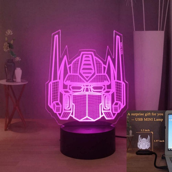 Transformers 3D Natlampe, Optimus Prime 7 Farver LED Bordlampe, Fjernbetjening Børneværelse Natlampe, Børn Drenge Fødselsdag Julegave