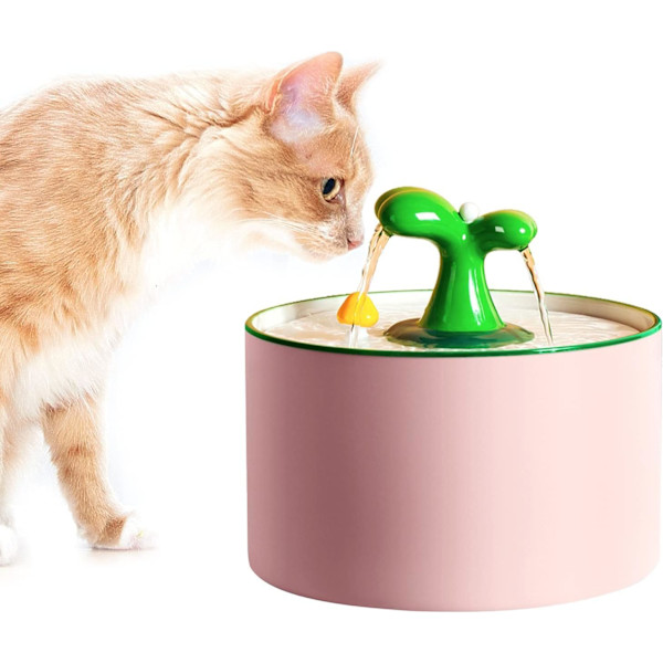 Keramisk kattefontæne, 1,5L kæledyrsfontæne til hunde, automatisk vandbeholder til kæledyr indendørs, kattefontæner til katte med Pink