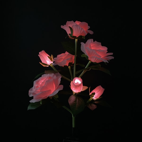 Solcelledrevne roseblomsterlys utendørs hagedekorasjoner, vanntette solcelleblomsterlys for uteplassfest Valentinsdag (rosa)
