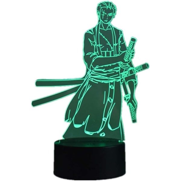 Anime 3D Värikäs Roronoa Zoro LED Yövalo Kosketus 7 Väriä/Kaukosäädin 16 Väriä USB Pöytälamppu Luova Lomapäivän Lahja Paras Lahja Olkihattu Lo