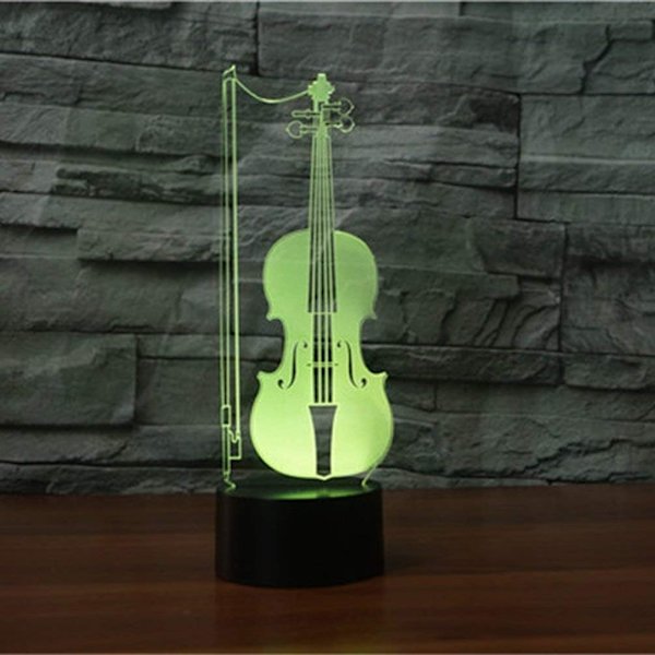 3D Violin Gitarr Nattlampa LED-lampa Illusion 7 Färgväxlande Touch Switch Bordsskiva Dekorationslampor Akrylplatt ABS-bas USB-kabel Leksaker