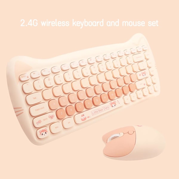 Sööt Kissan 2.4G USB Langaton Näppäimistö ja Hiiri Kombo, Kirjoituskoneen Joustavat Näppäimet, Makeat Värit, Yhteensopiva Kannettavan Tietokoneen, PC:n kanssa Milk Tea