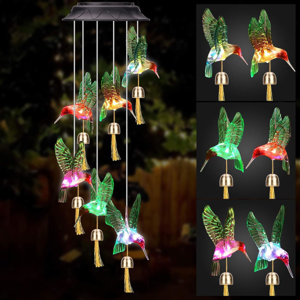 Solar Hummingbird Wind Chimes, vattentäta Hummingbirds Färgskiftande LED Solar Lights Presenter till mormor mamma kvinnor (grön)