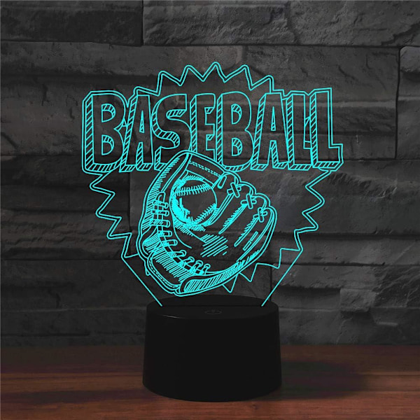 3D Spill Baseballhansker Fjernkontroll 16 Farger Nattelysbilder Illusionsakryl LED Bord Nattbord Lampe Barn Soverom Skrivebord Dekor Bursdagsgaver Leke