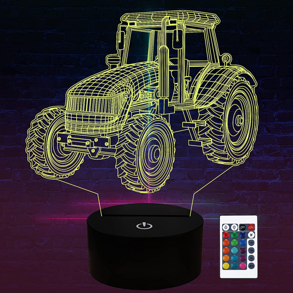 Qinwei Traktor 3D Nattlampa Illusion Lampa för Flickor Pojkar Män Kvinnor 16 Färger Ändras med Fjärrkontroll