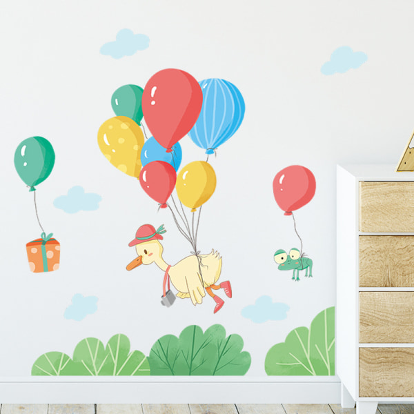 Färgglada ballongflygande ankunge Väggdekor Baby Nursery Kids Sovrum Klassrum Väggdekor