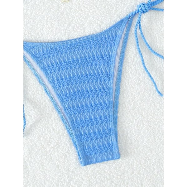 WJSM Dam Halter Tie Side Triangle Bikini Set Hög Skuren 2 Delad Bikini Baddräkt Blue Color S