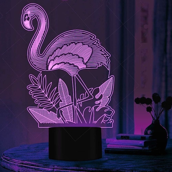 3D Kreativ Flamingo Fjernbetjening 16 Farve Natlys Illusion Akryl LED Bord Sengelampe Børneværelse Skrivebords Dekoration Fødselsdag Julegave