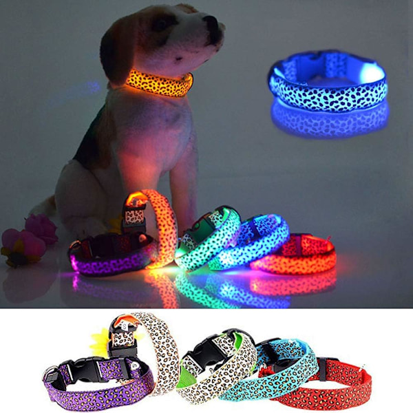 2 LED lysande hundhalsband leopard blixt valp halsband natt säkerhetsbelysning justerbart halsband (M, blå)