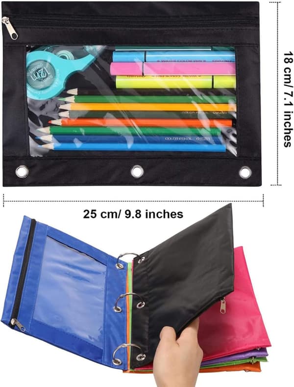 Blyantpose 3 Ring, Lynlås Blyantposer Etui Binder Kosmetikpung Sort 2 Pak 2Hotink