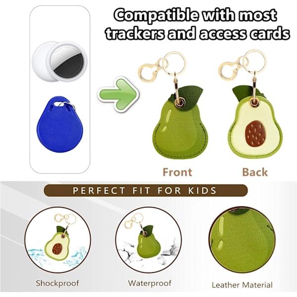Læder nøgleringholder etui kompatibel med Apple AirTag, sød beskyttende Air Tag cover med nøglering, anti-scratch finder GPS tracker etui til Avocado b