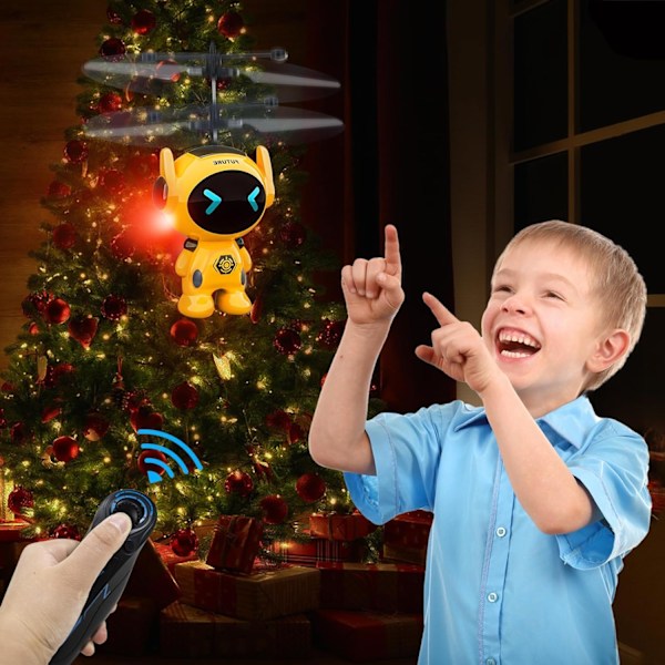 RC Flygande Robotleksaker för Pojkar och Flickor - Fjärrstyrd Helikopter med Inbyggd LED Mini Drone Flygleksak för Barn & Vuxna Spel Födelsedagspresent Yellow