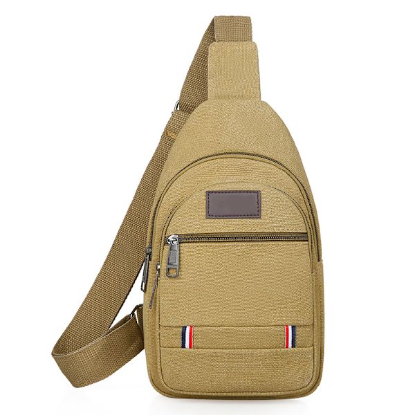Slingväska Hållbar Canvas Sling Ryggsäck Justerbar Rem Bröstväska Snygg Resväska Axelväska för Män  Fri Storlek Khaki