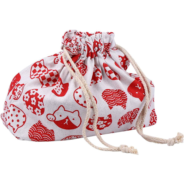 Bento Box Snörpåse Lunch Bag Dubbelskiktad Tjockad Japansk Stil Bento Tote Påse Godis Presentpåse Pack för Hem Bröllop Födelsedagsfest Röd Ani Red 27Ã—19cm