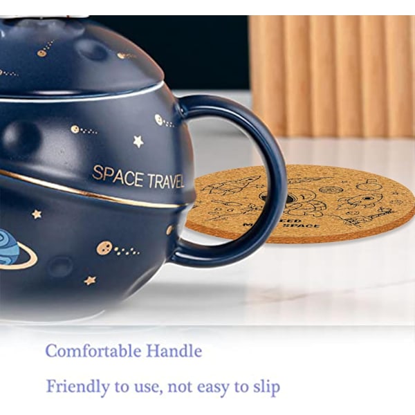 Astronaut Kop Space Embossed Planet Kandekop, Nyhedskop med Låg og Ske til Kaffe, Te, Mælk, Æstetisk Værelsesindretning Sjov Gave til Pige Dreng Kvinder