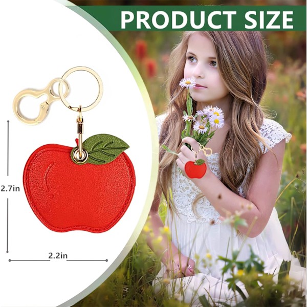 Læder nøgleringholder etui kompatibel med Apple AirTag, sød beskyttende Air Tag cover med nøglering, anti-scratch finder GPS tracker etui til Red Apple