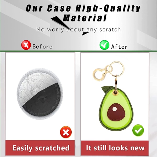 Læder nøgleringholder etui kompatibel med Apple AirTag, sød beskyttende Air Tag cover med nøglering, anti-scratch finder GPS tracker etui til Avocado
