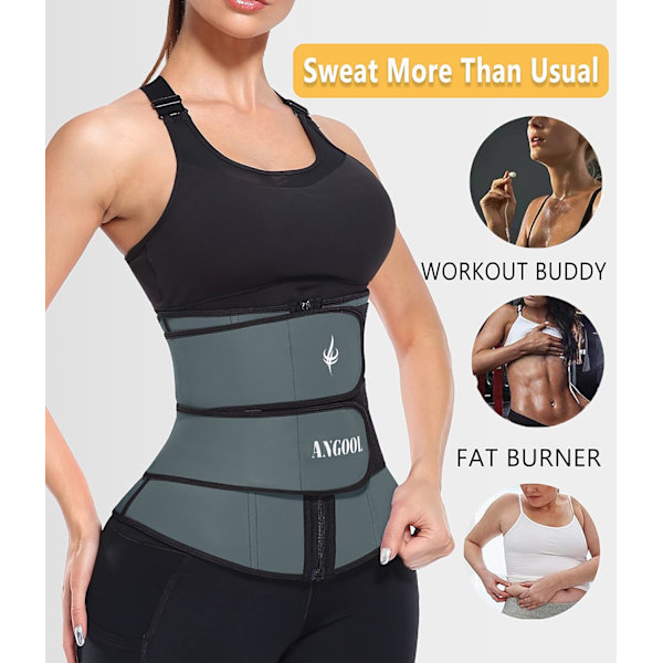 Neopren Taljetræner Til Kvinder, Workout Plus Size Trimmer Bælte Sauna Sved Korset Cincher Med Lynlås Gray M