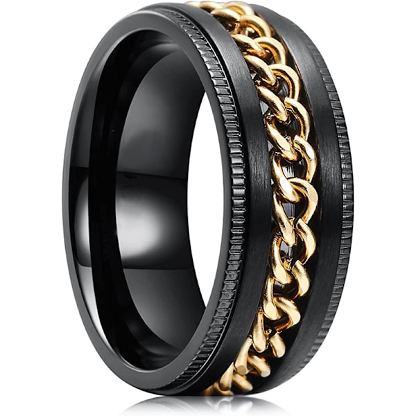 Intertwine Svart Guld Rostfritt Stål 8mm Ringar för Män Spinner Fidget Ring Ångest Ring för Män Trottoarkant Inlägg-10.5